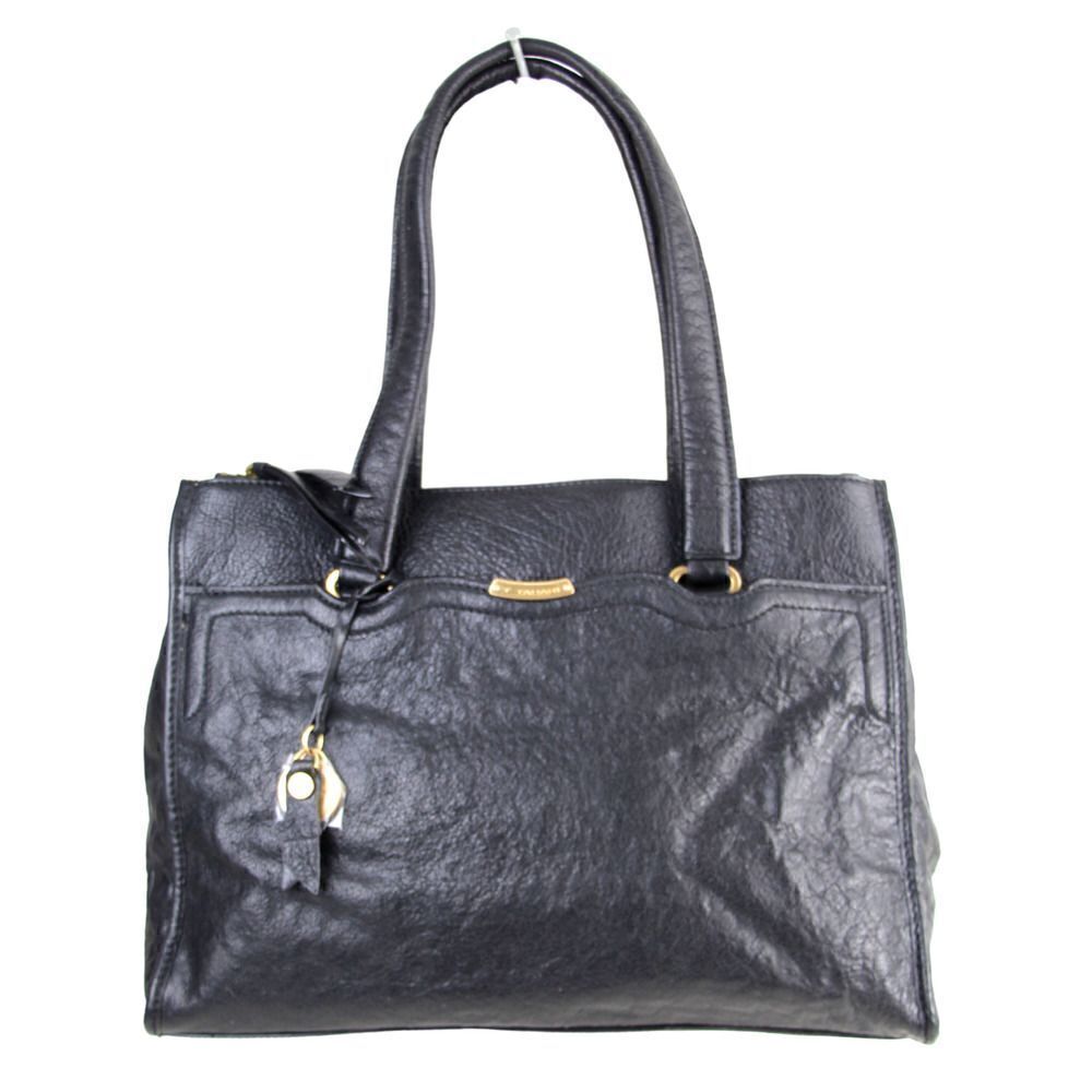T Tahari BLACK GENUINE LEATHER THREE COMPARTMENTS BUSINESS TOTE SHOULDER BAG
